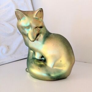 Vintage Zsolnay Eosin Iridescent Green‎ Fox Figurine, Made in Hungary